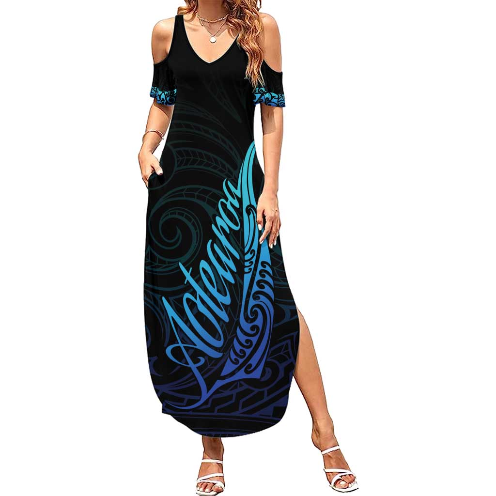 Aotearoa New Zealand Summer Maxi Dress Koru Fern Blue Gradient LT05 Women Blue - Polynesian Pride