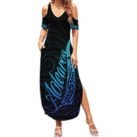 Aotearoa New Zealand Summer Maxi Dress Koru Fern Blue Gradient LT05 Women Blue - Polynesian Pride