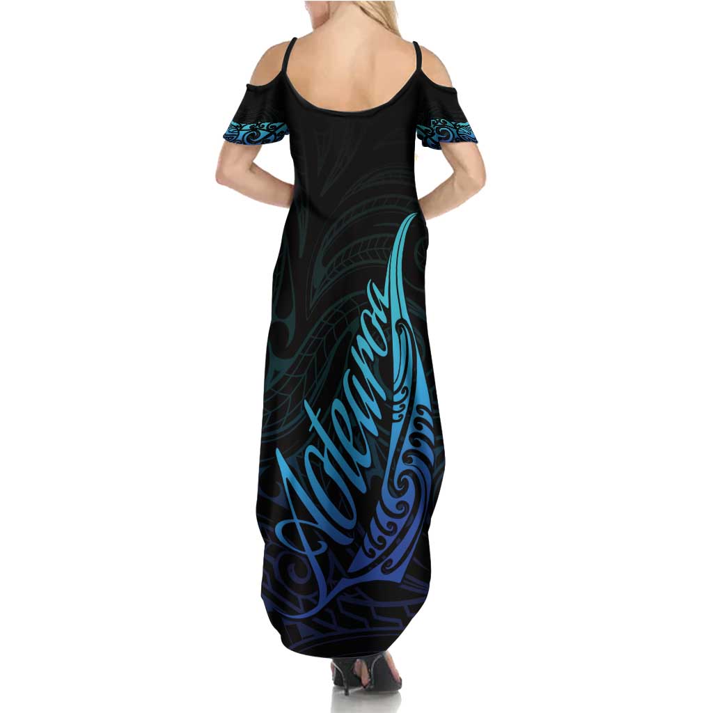Aotearoa New Zealand Summer Maxi Dress Koru Fern Blue Gradient LT05 - Polynesian Pride