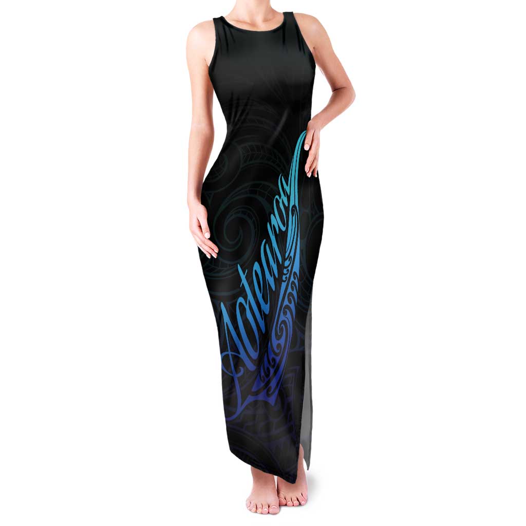 Aotearoa New Zealand Tank Maxi Dress Koru Fern Blue Gradient LT05 Women Blue - Polynesian Pride