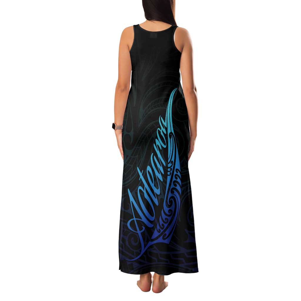 Aotearoa New Zealand Tank Maxi Dress Koru Fern Blue Gradient LT05 - Polynesian Pride
