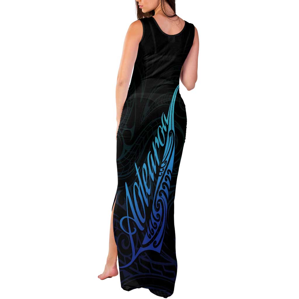 Aotearoa New Zealand Tank Maxi Dress Koru Fern Blue Gradient LT05 - Polynesian Pride