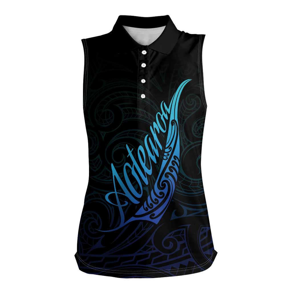 Aotearoa New Zealand Women Sleeveless Polo Shirt Koru Fern Blue Gradient