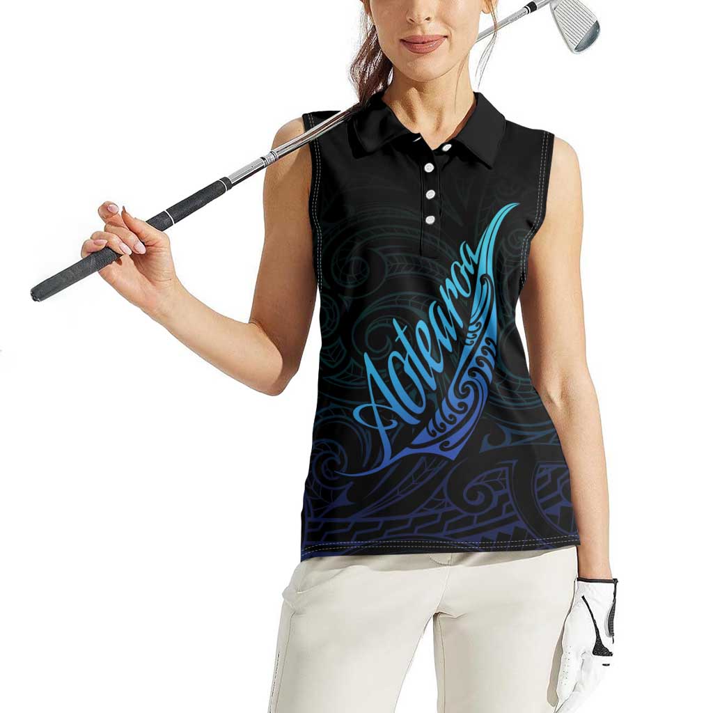 Aotearoa New Zealand Women Sleeveless Polo Shirt Koru Fern Blue Gradient