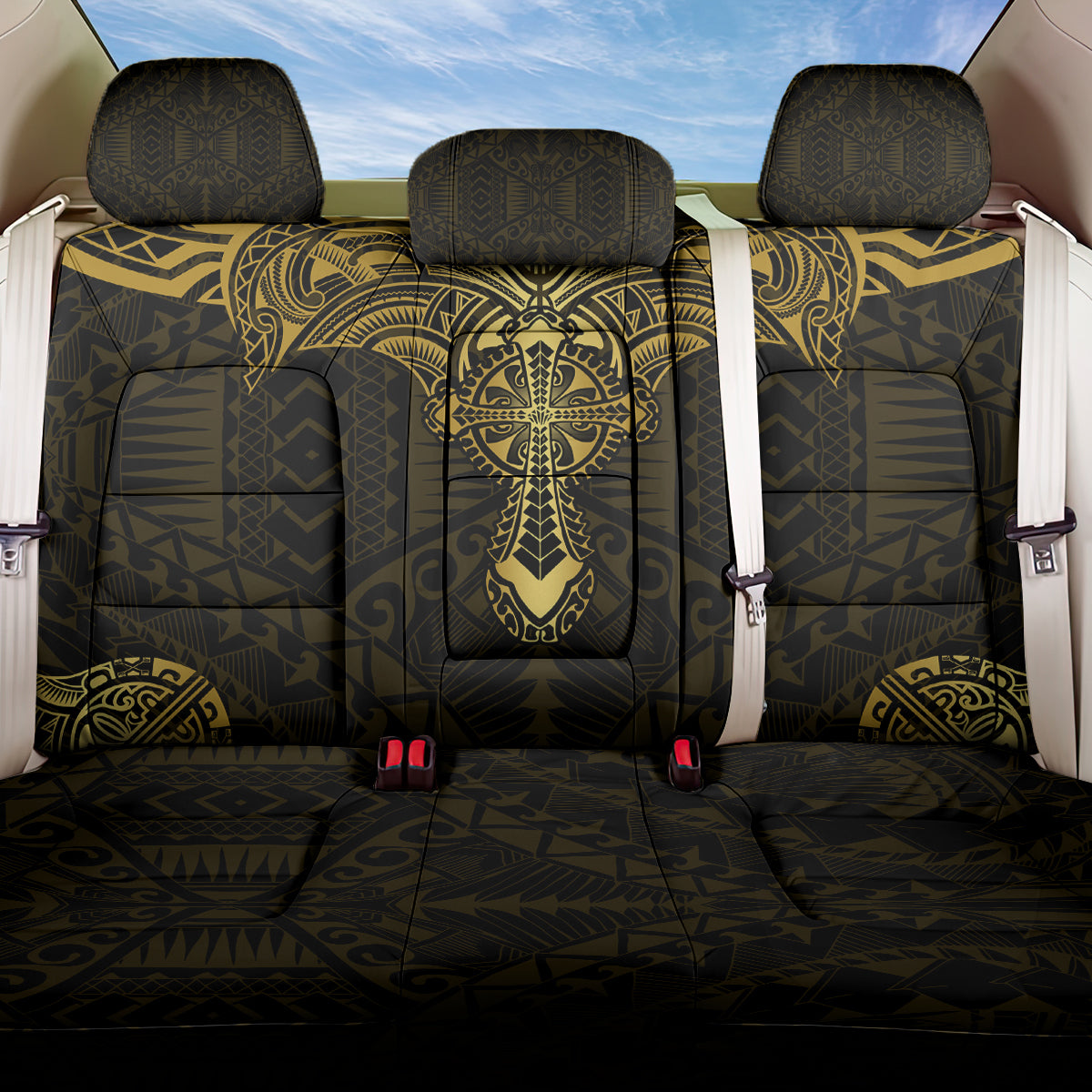 Personalized Polynesia Back Car Seat Cover With Christian Cross