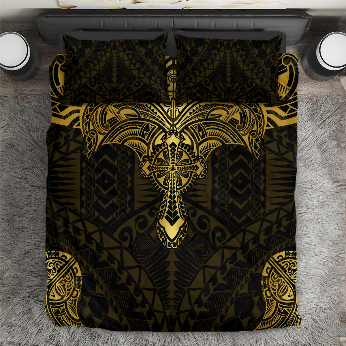 Polynesia Bedding Set With Christian Cross LT05 Gold - Polynesian Pride