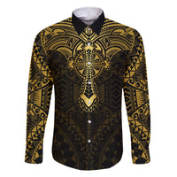 Personalized Polynesia Family Matching Off Shoulder Long Sleeve Dress and Hawaiian Shirt With Christian Cross LT05 Dad's Shirt - Long Sleeve Gold - Polynesian Pride