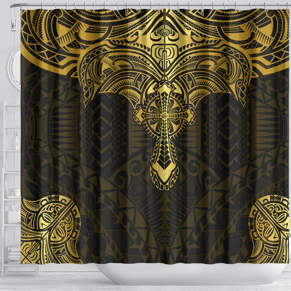 Polynesia Shower Curtain With Christian Cross LT05 - Polynesian Pride