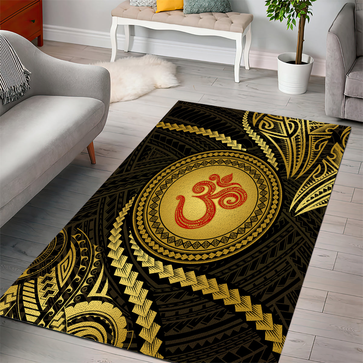 Polynesia Area Rug With Hindu Om Symbol LT05 - Polynesian Pride