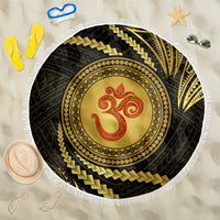 Polynesia Beach Blanket With Hindu Om Symbol LT05 One Size 150cm Gold - Wonder Print Shop