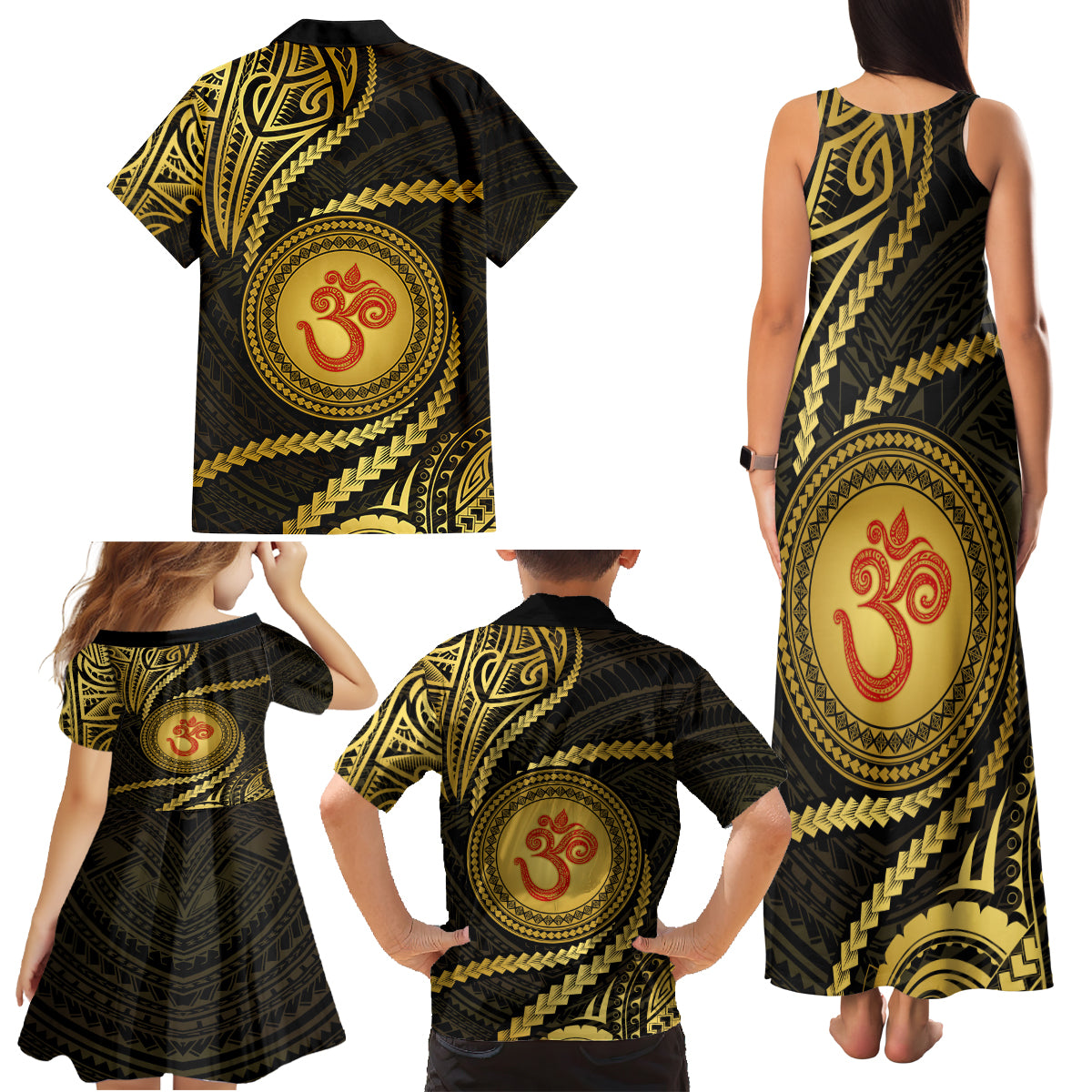 Polynesia Family Matching Tank Maxi Dress and Hawaiian Shirt With Hindu Om Symbol LT05 - Polynesian Pride