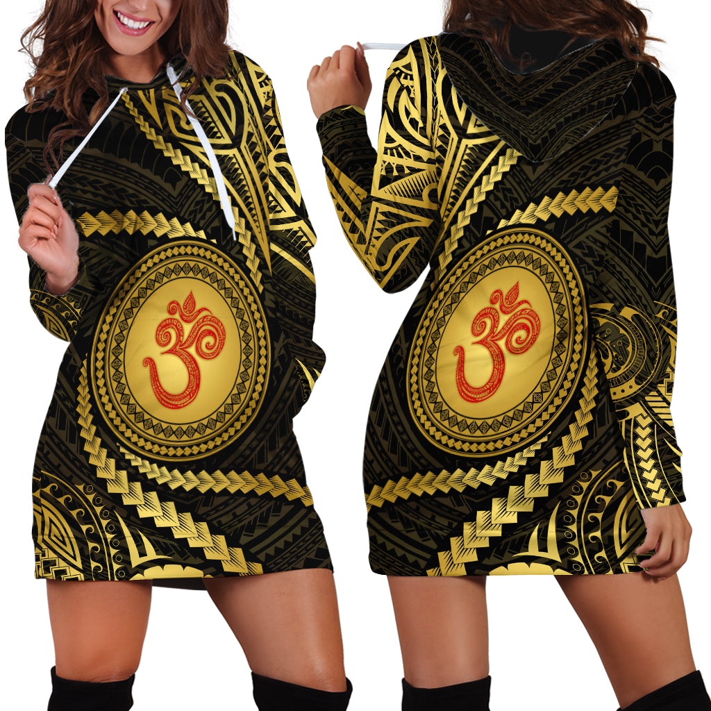Polynesia Hoodie Dress With Hindu Om Symbol LT05 - Polynesian Pride