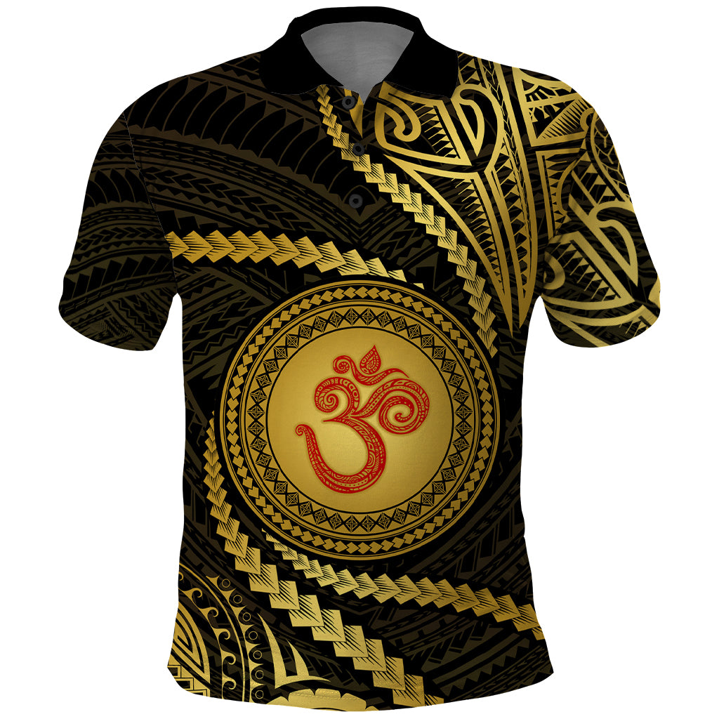 Polynesia Polo Shirt With Hindu Om Symbol LT05 Gold - Polynesian Pride