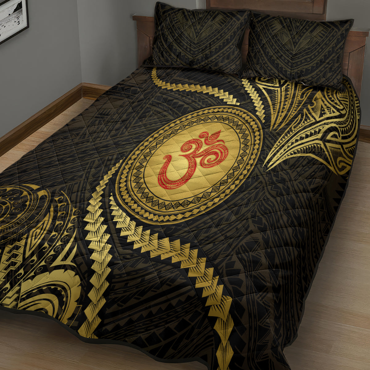 Polynesia Quilt Bed Set With Hindu Om Symbol LT05 - Polynesian Pride