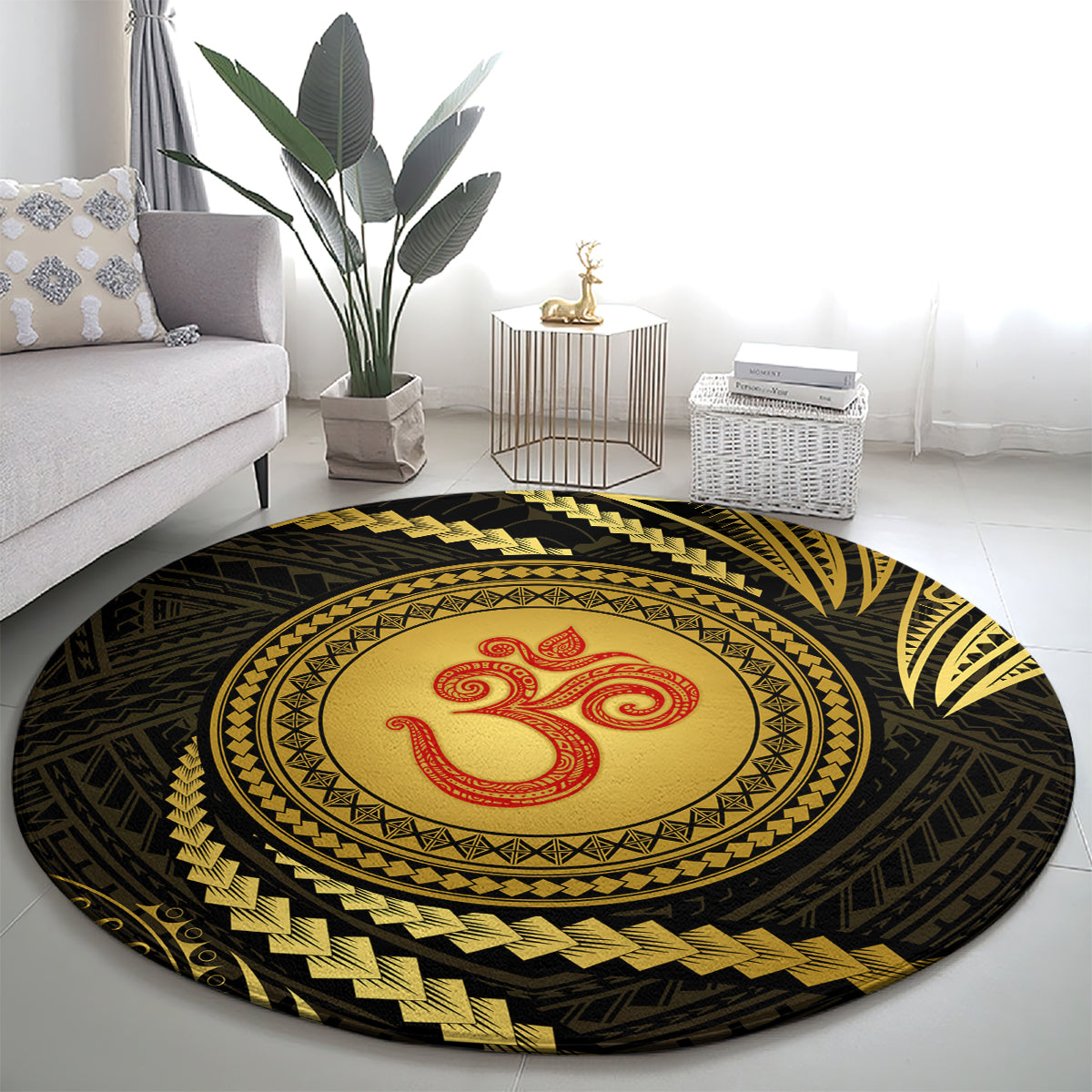 Polynesia Round Carpet With Hindu Om Symbol LT05 - Polynesian Pride