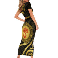 Polynesia Short Sleeve Bodycon Dress With Hindu Om Symbol LT05 - Polynesian Pride