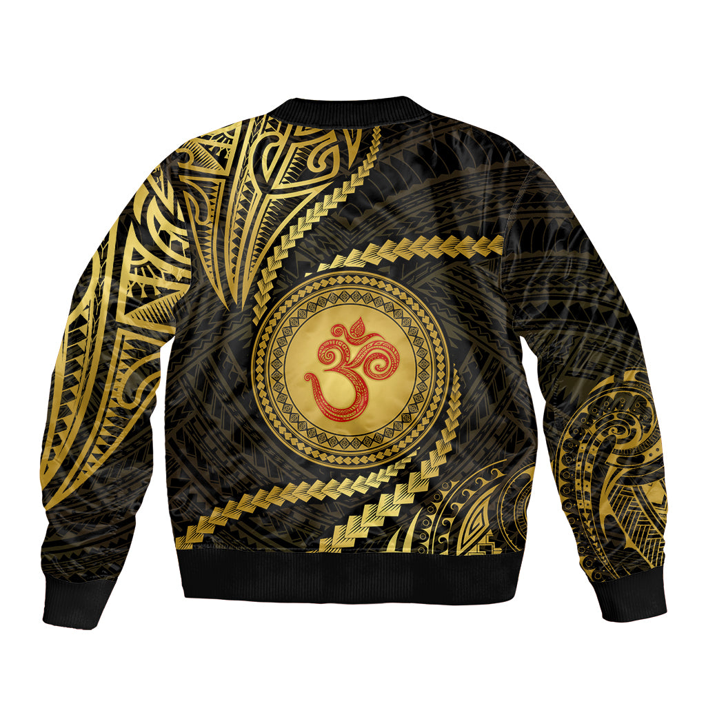 Polynesia Sleeve Zip Bomber Jacket With Hindu Om Symbol LT05 - Polynesian Pride