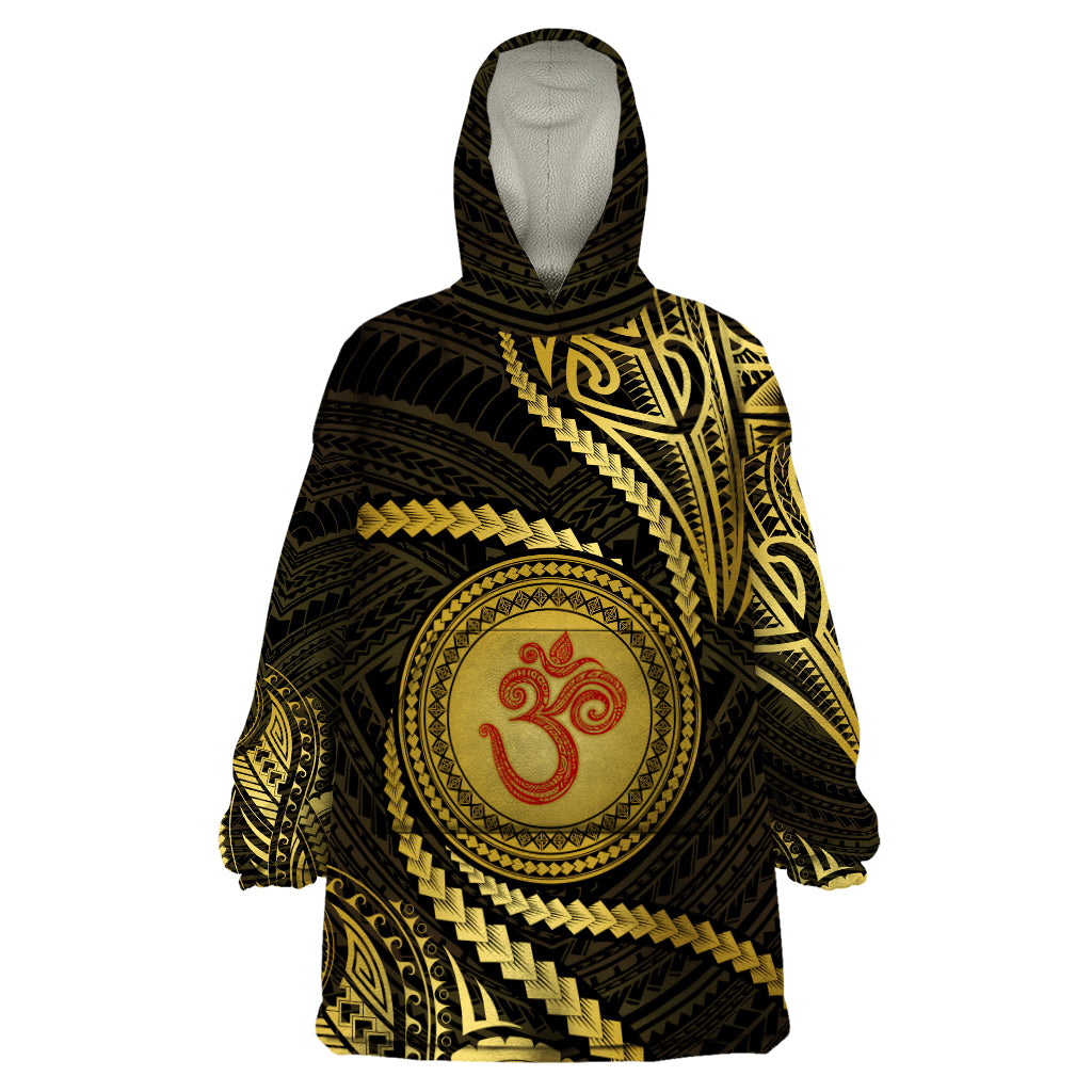 Polynesia Wearable Blanket Hoodie With Hindu Om Symbol LT05 One Size Gold - Polynesian Pride