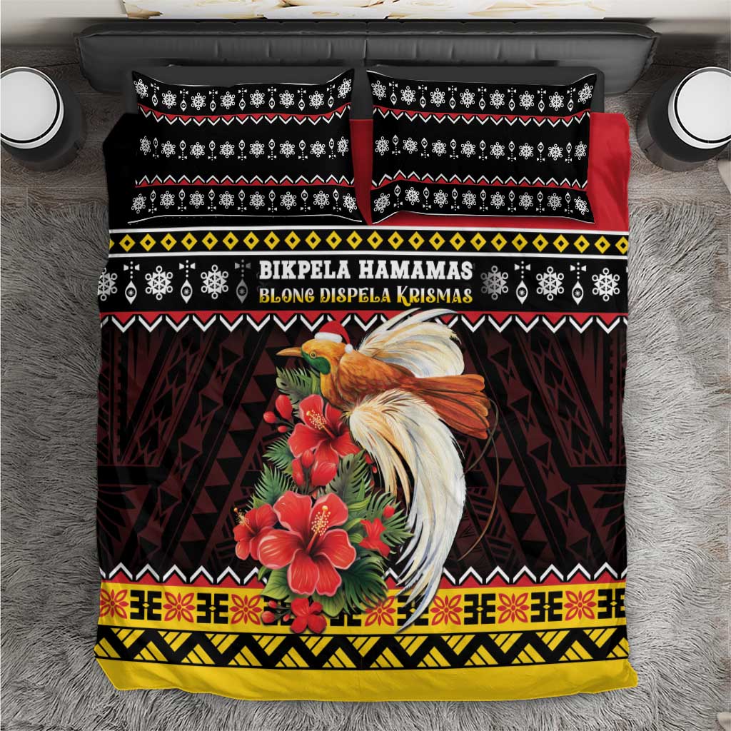 Papua New Guinea Christmas Bedding Set Bird Of Paradise Hamamas Krismas LT05 Black - Polynesian Pride