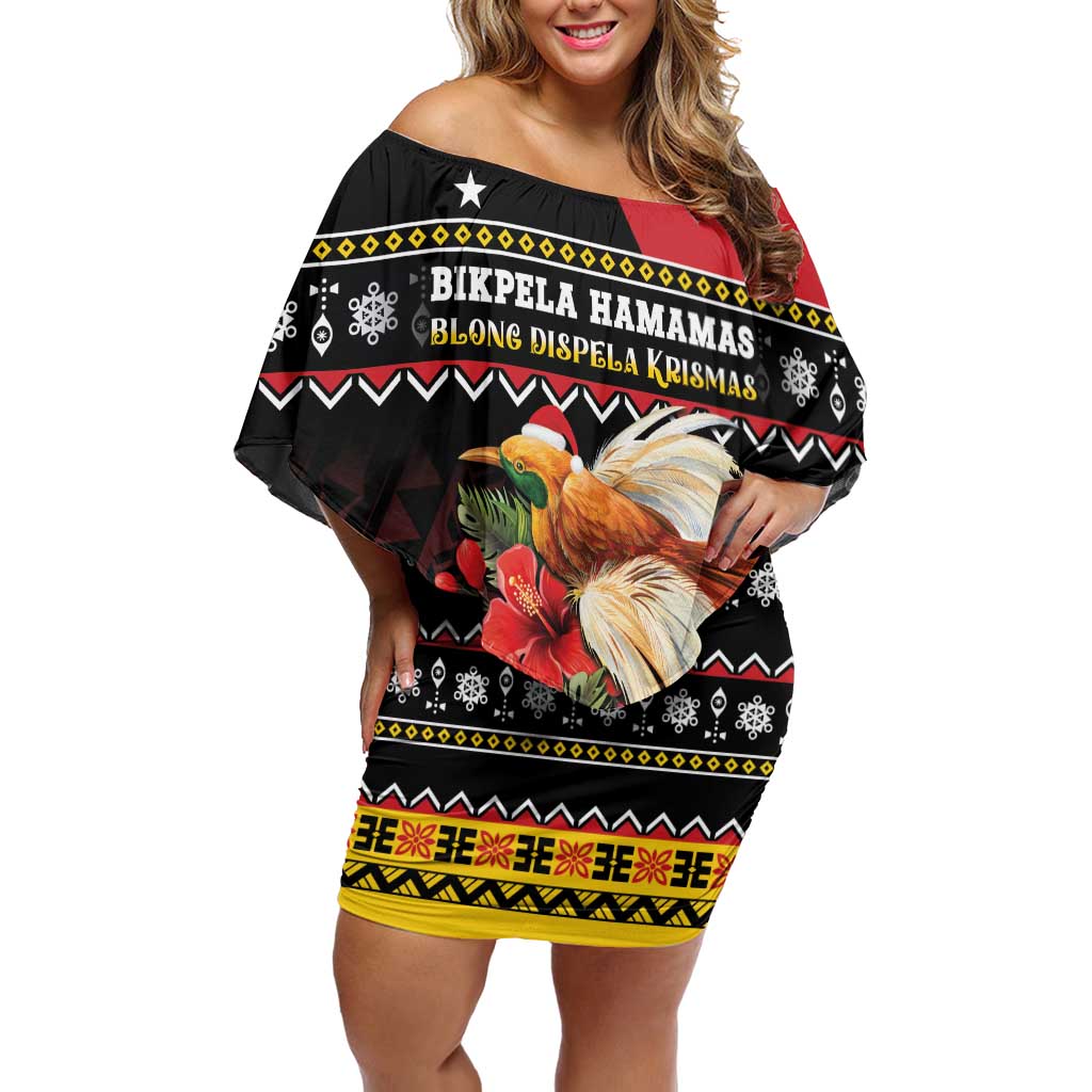 Papua New Guinea Christmas Family Matching Off Shoulder Short Dress and Hawaiian Shirt Bird Of Paradise Hamamas Krismas