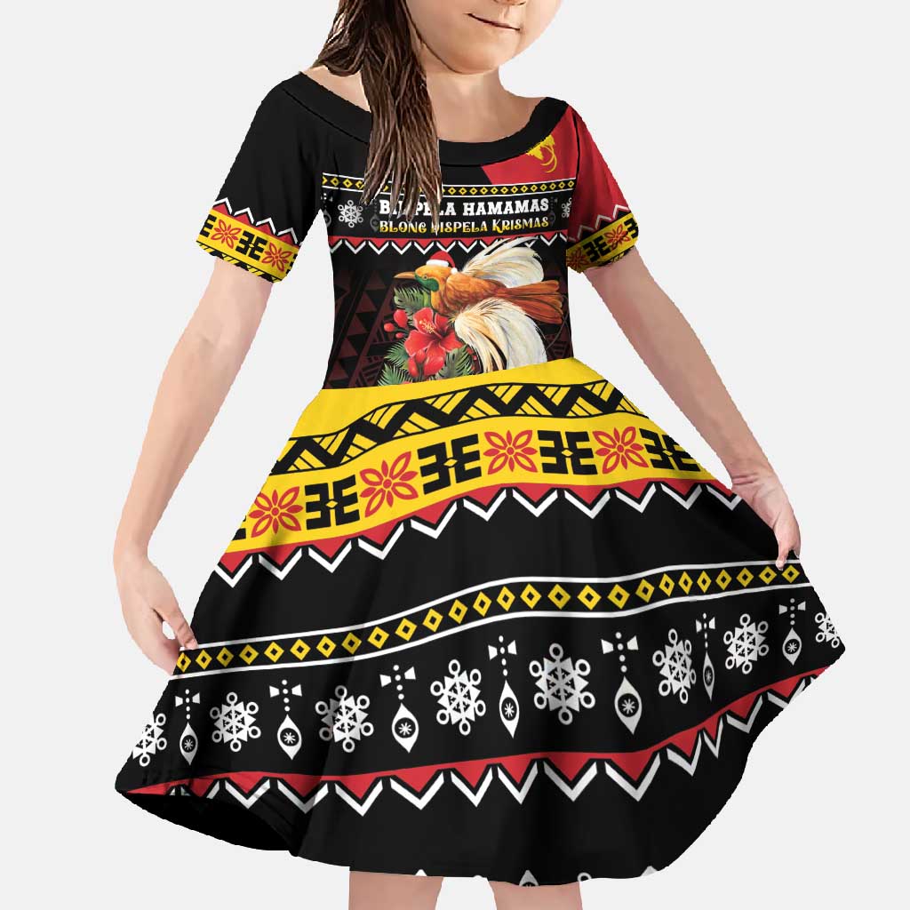 Papua New Guinea Christmas Family Matching Tank Maxi Dress and Hawaiian Shirt Bird Of Paradise Hamamas Krismas LT05 Daughter's Dress Black - Polynesian Pride