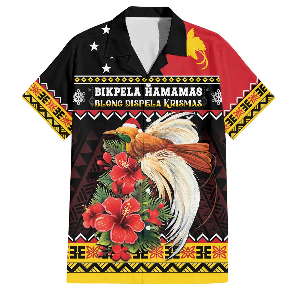 Papua New Guinea Christmas Family Matching Tank Maxi Dress and Hawaiian Shirt Bird Of Paradise Hamamas Krismas LT05 Dad's Shirt - Short Sleeve Black - Polynesian Pride