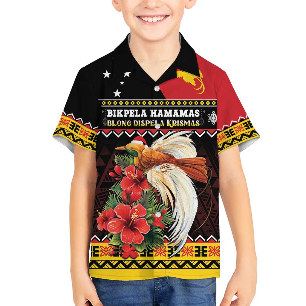 Papua New Guinea Christmas Family Matching Tank Maxi Dress and Hawaiian Shirt Bird Of Paradise Hamamas Krismas LT05 Son's Shirt Black - Polynesian Pride