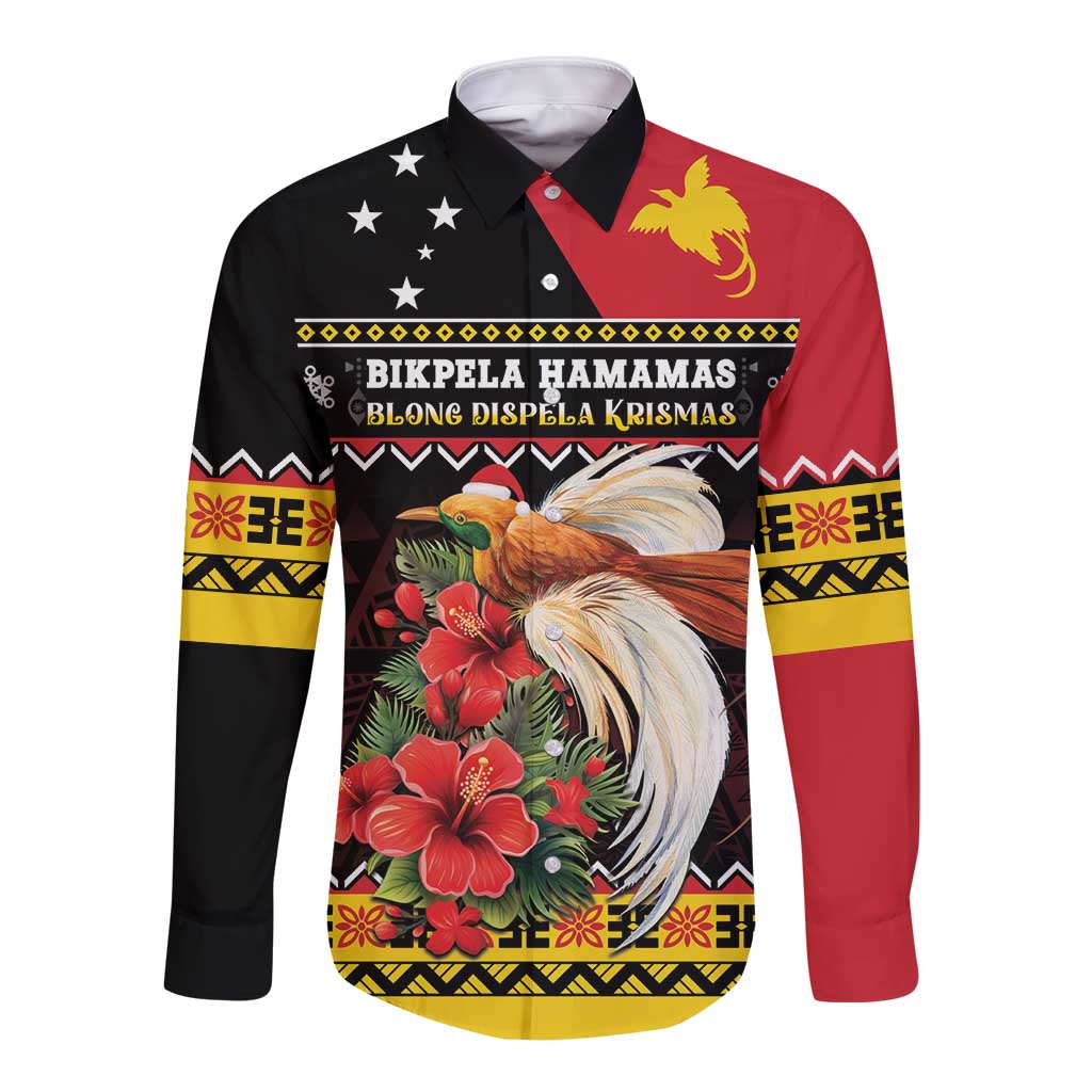 Papua New Guinea Christmas Long Sleeve Button Shirt Bird Of Paradise Hamamas Krismas LT05 Unisex Black - Polynesian Pride