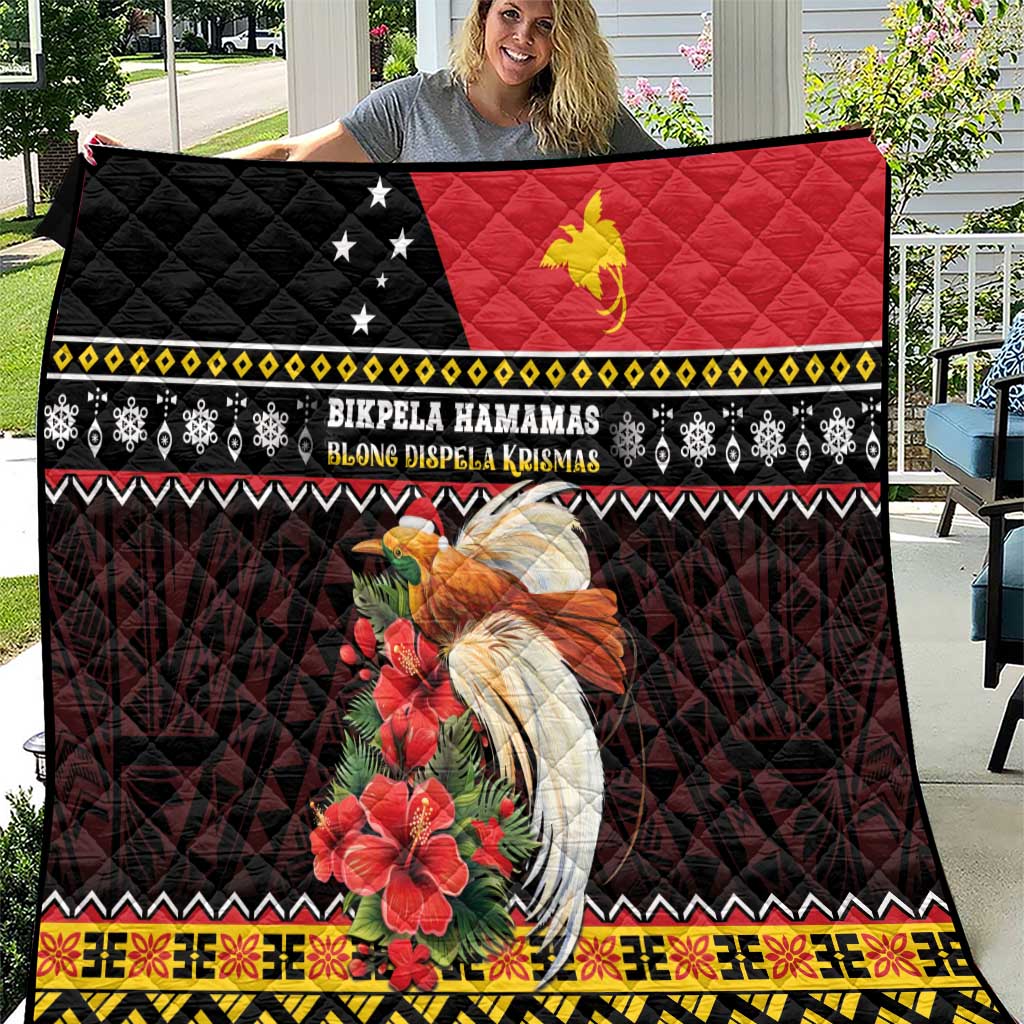 Papua New Guinea Christmas Quilt Bird Of Paradise Hamamas Krismas LT05 Black - Polynesian Pride