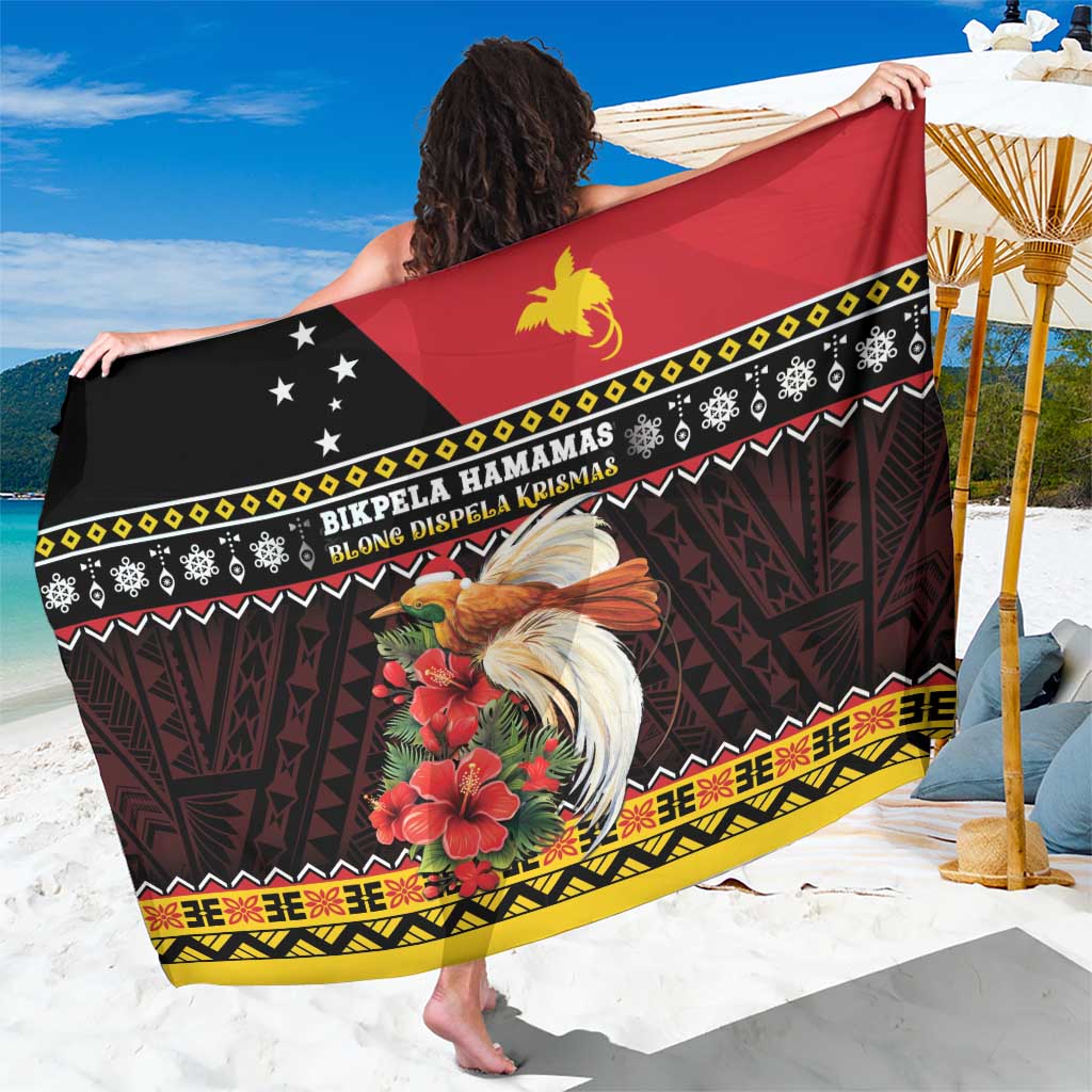 Papua New Guinea Christmas Sarong Bird Of Paradise Hamamas Krismas LT05 One Size 44 x 66 inches Black - Polynesian Pride