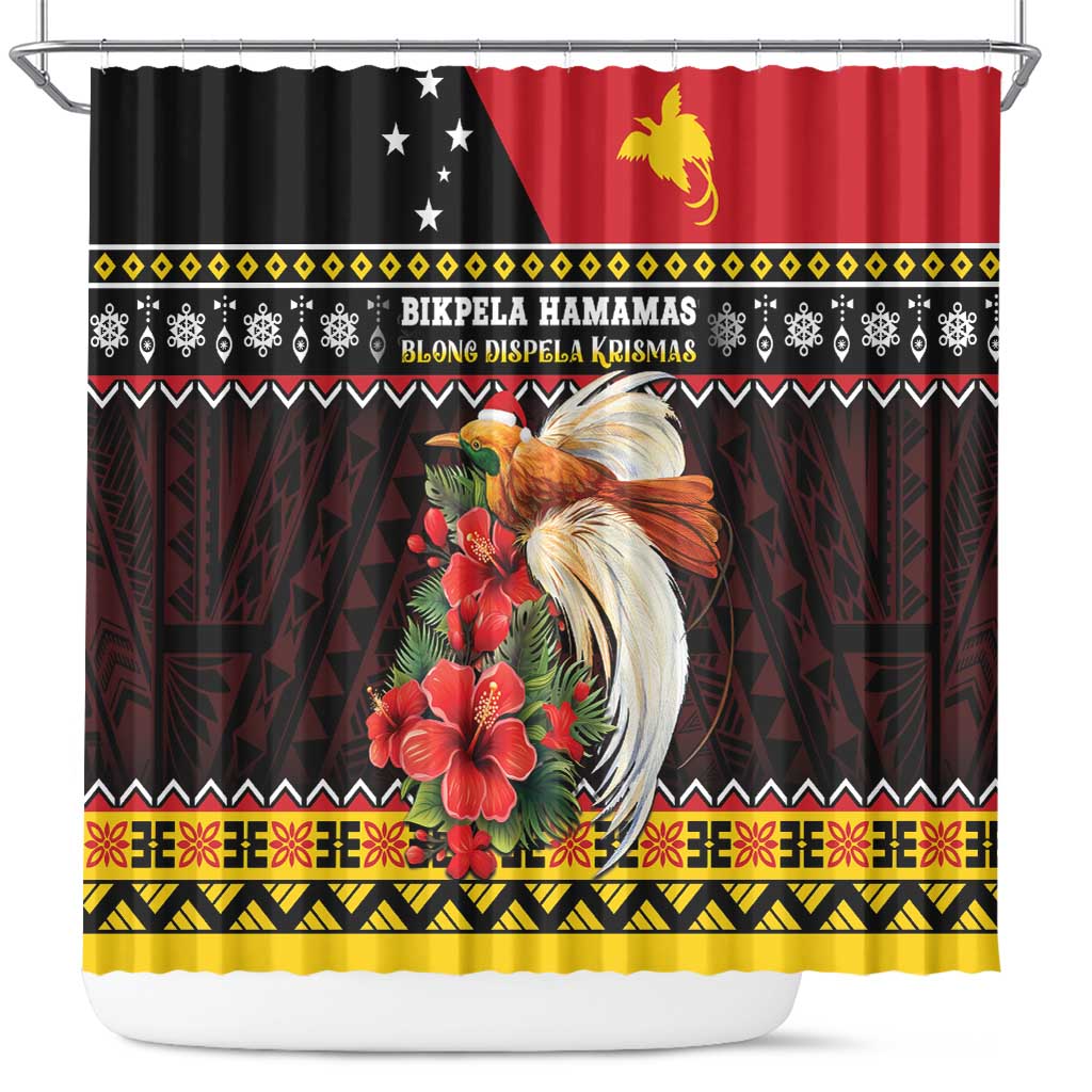 Papua New Guinea Christmas Shower Curtain Bird Of Paradise Hamamas Krismas LT05 Black - Polynesian Pride