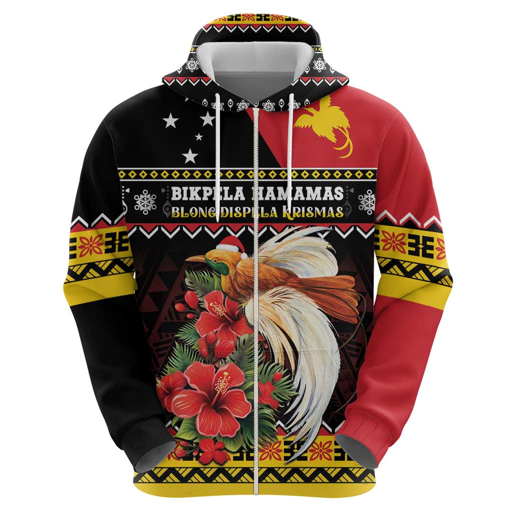 Papua New Guinea Christmas Zip Hoodie Bird Of Paradise Hamamas Krismas LT05 - Polynesian Pride