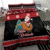 New Zealand Christmas Bedding Set Funny Santa Riding Kiwi Meri Kirihimete