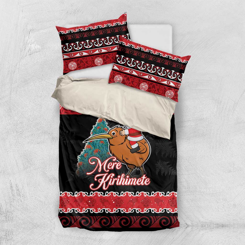 New Zealand Christmas Bedding Set Funny Santa Riding Kiwi Meri Kirihimete