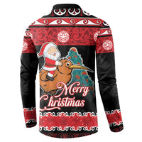 New Zealand Christmas Button Sweatshirt Funny Santa Riding Kiwi Meri Kirihimete