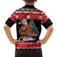 New Zealand Christmas Family Matching Long Sleeve Bodycon Dress and Hawaiian Shirt Funny Santa Riding Kiwi Meri Kirihimete LT05 - Polynesian Pride
