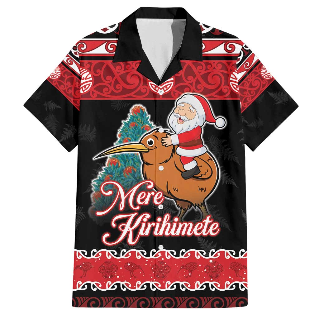 New Zealand Christmas Family Matching Long Sleeve Bodycon Dress and Hawaiian Shirt Funny Santa Riding Kiwi Meri Kirihimete LT05 Dad's Shirt - Short Sleeve Black - Polynesian Pride