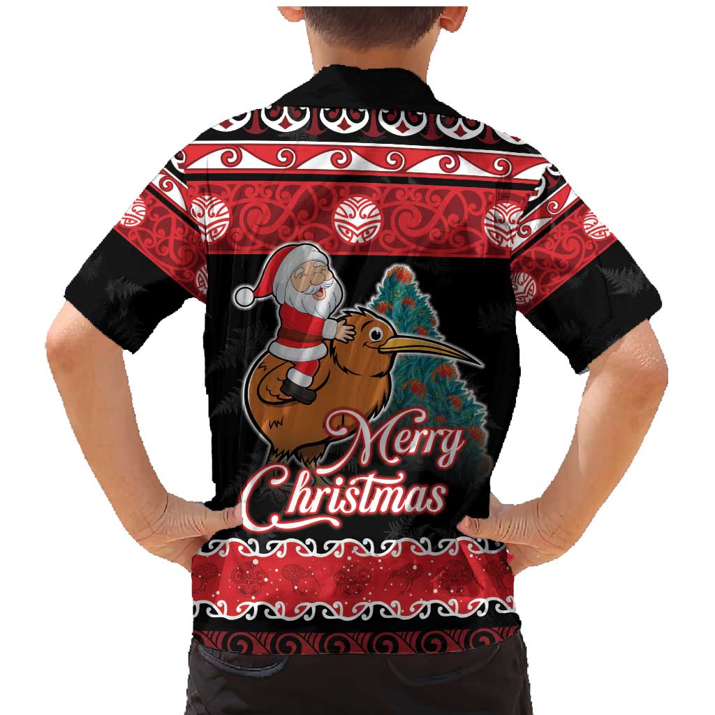 New Zealand Christmas Family Matching Mermaid Dress and Hawaiian Shirt Funny Santa Riding Kiwi Meri Kirihimete LT05 - Polynesian Pride