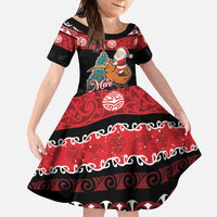 New Zealand Christmas Family Matching Mermaid Dress and Hawaiian Shirt Funny Santa Riding Kiwi Meri Kirihimete LT05 Daughter's Dress Black - Polynesian Pride