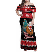 New Zealand Christmas Family Matching Off Shoulder Maxi Dress and Hawaiian Shirt Funny Santa Riding Kiwi Meri Kirihimete