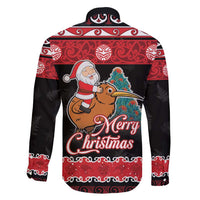 New Zealand Christmas Family Matching Short Sleeve Bodycon Dress and Hawaiian Shirt Funny Santa Riding Kiwi Meri Kirihimete LT05 - Polynesian Pride
