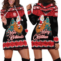 New Zealand Christmas Hoodie Dress Funny Santa Riding Kiwi Meri Kirihimete