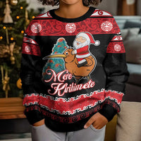 New Zealand Christmas Kid Ugly Christmas Sweater Funny Santa Riding Kiwi Meri Kirihimete