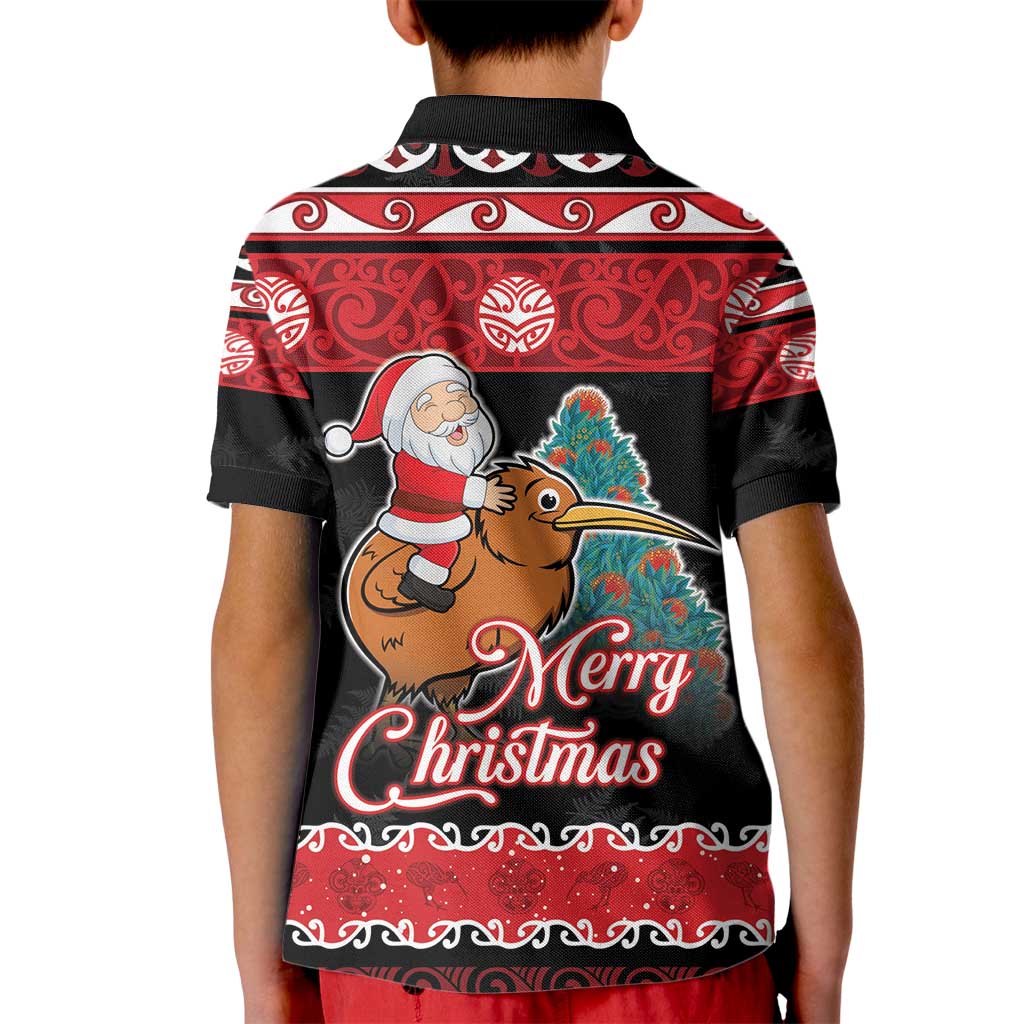 New Zealand Christmas Kid Polo Shirt Funny Santa Riding Kiwi Meri Kirihimete