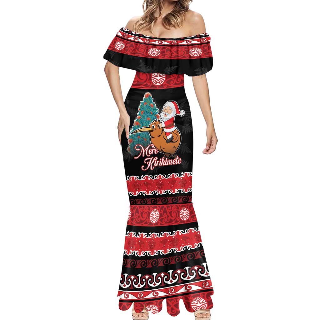 New Zealand Christmas Mermaid Dress Funny Santa Riding Kiwi Meri Kirihimete