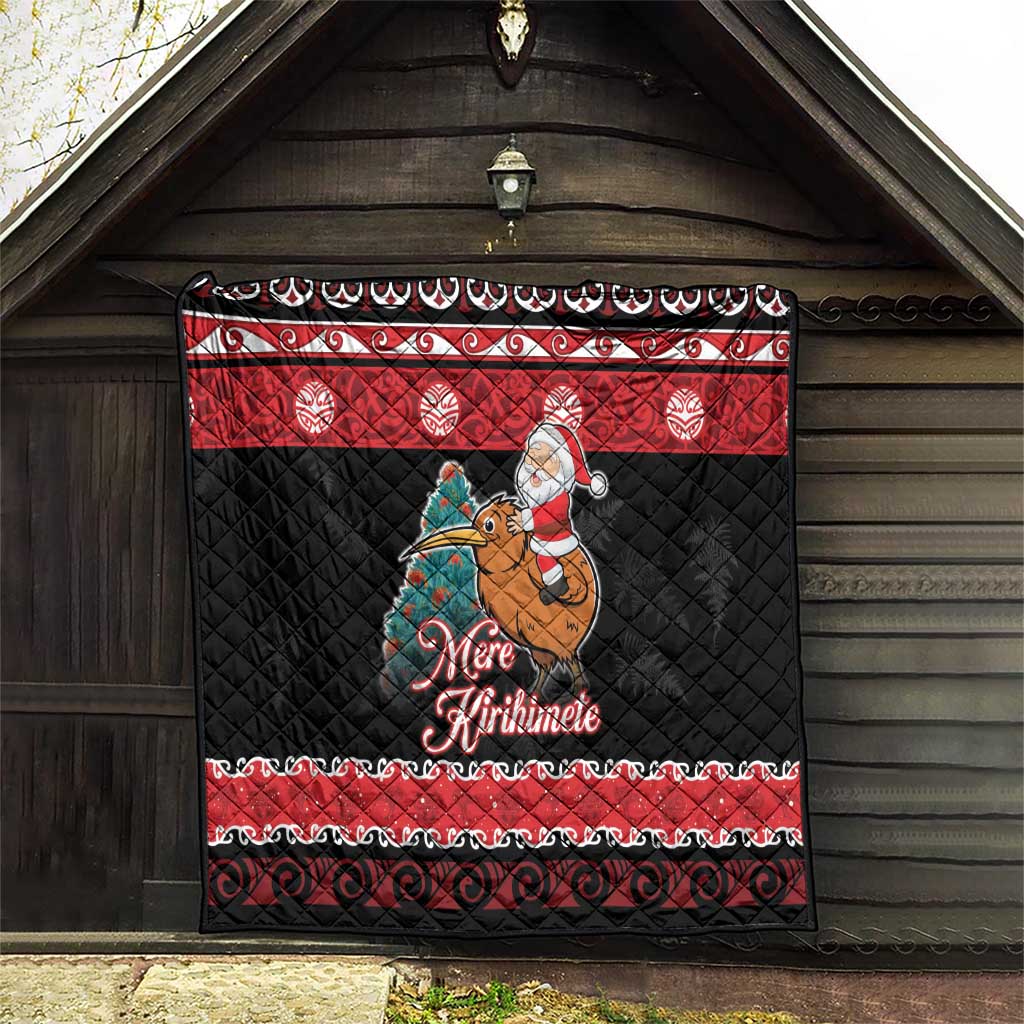 New Zealand Christmas Quilt Funny Santa Riding Kiwi Meri Kirihimete
