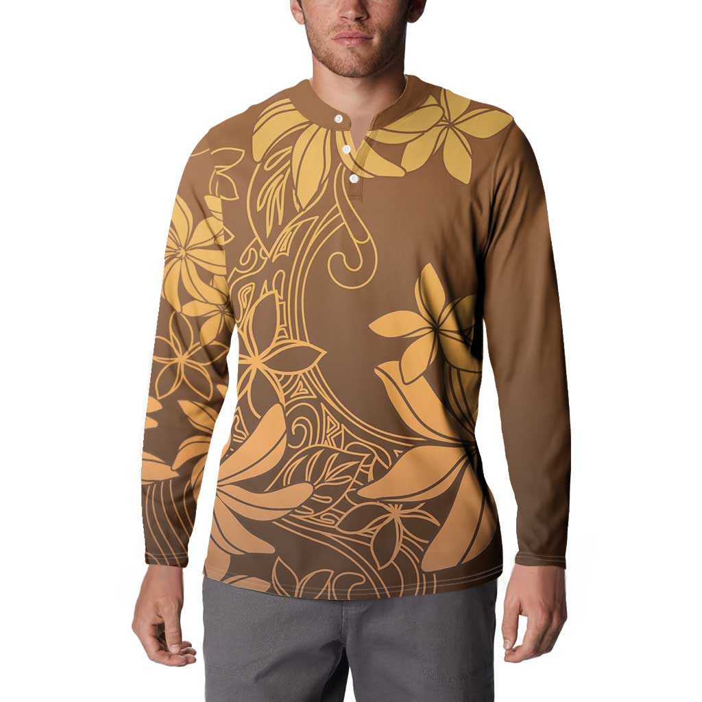 Tiare Tahiti Button Sweatshirt Brown Polynesia Motifs - Polynesian Pride