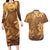 Tiare Tahiti Couples Matching Long Sleeve Bodycon Dress and Hawaiian Shirt Brown Polynesia Motifs - Polynesian Pride
