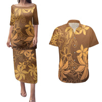 Tiare Tahiti Couples Matching Puletasi and Hawaiian Shirt Brown Polynesia Motifs - Polynesian Pride