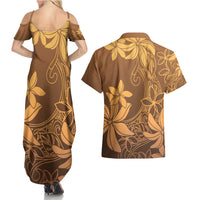 Tiare Tahiti Couples Matching Summer Maxi Dress and Hawaiian Shirt Brown Polynesia Motifs - Polynesian Pride